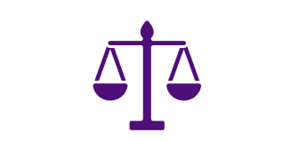 Logotipo morado de una balanza.