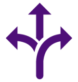 Imagen color morado oscuro de tres flechas que van a la izquierda, al frente y a la derecha.