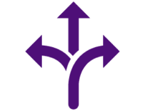 Imagen color morado oscuro de tres flechas que van a la izquierda, al frente y a la derecha.
