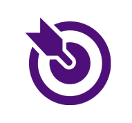Icono morado oscuro de un objetivo con una flecha en el medio.