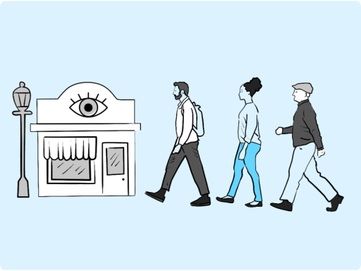 Gráficos de tres personas y una tienda