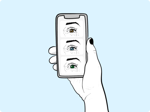 Teléfono en mano que muestra lentillas de colores