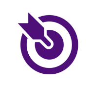 Donkerpaars pictogram van een doelwit met een pijl in het midden.