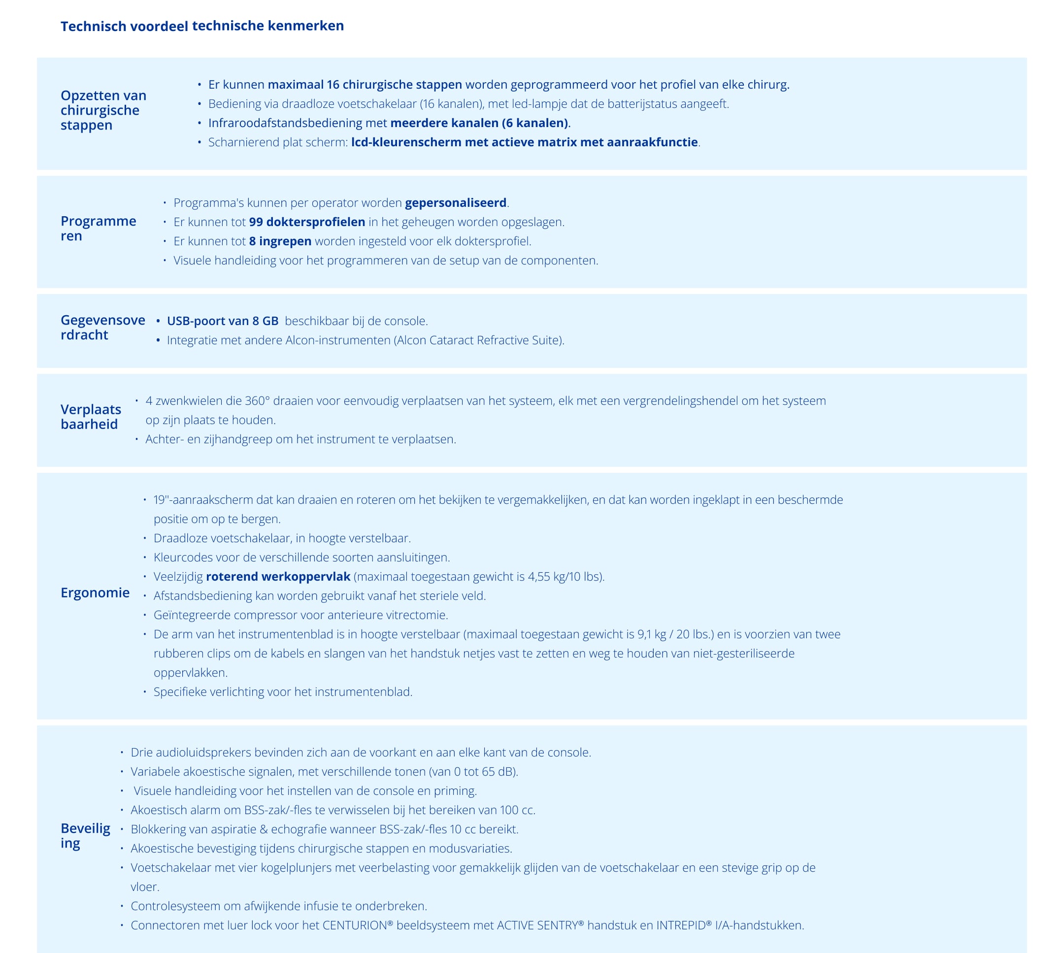Centurion Vision System product comparison chart