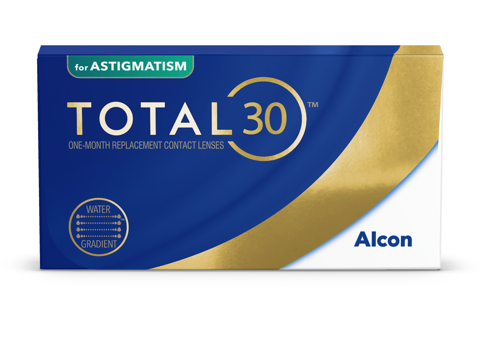 TOTAL30® for Astigmatism monthly replacement contact lens product box floating in clouds