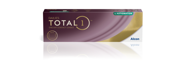 Dailies Total1 for Astigmatism daily toric contact lenses product box by Alcon