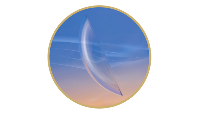 Illustration of contact lens floating in air with oxygen flowing through lens