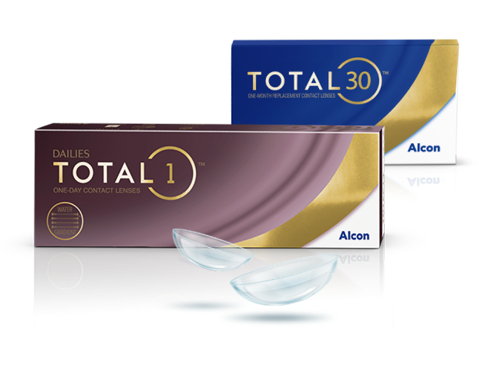 Productverpakkingen van DAILIES TOTAL1 daglenzen en TOTAL30 maandlenzen