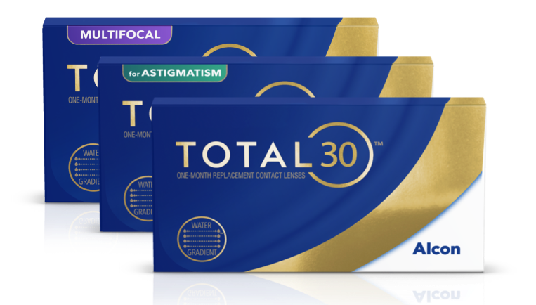 Product box shots for Total30 for monthly replacement contact lenses